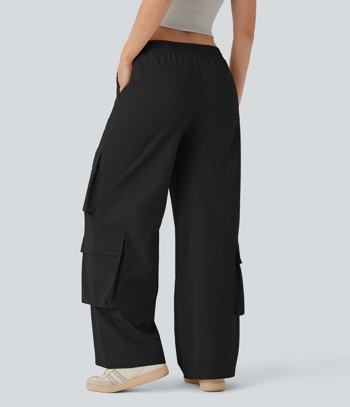 Pantalon cargo décontracté large à cordon, taille mi-haute, avec poches