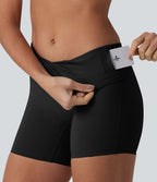Short cycliste de yoga côtelé taille haute 12,5 cm avec poche