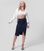Halara Flex™ Jupe Midi Casual Taille Haute avec Ourlet Fendu en Denim Tricoté Élastique