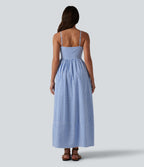 Robe longue fluide décontractée à bretelles motif vichy avec fermeture éclair invisible et poches