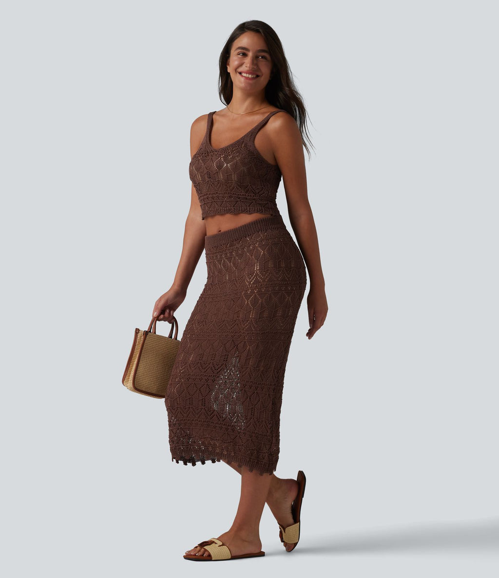 Débardeur pull crop à maille ajourée
