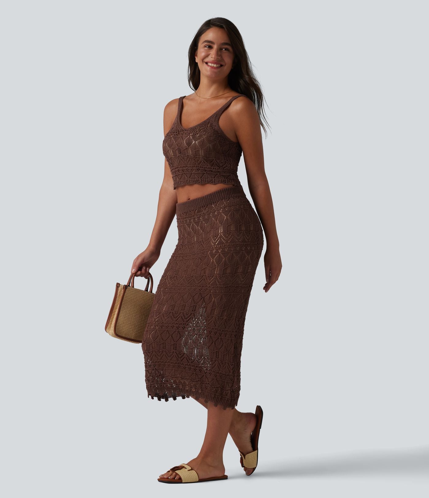 Débardeur pull crop à maille ajourée