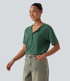 T-shirt casual ample chiné henley manches courtes