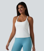 Caraco de yoga col rond échancré à dos croisé et ourlet croisé avec brassière intégrée — Bonnets E-G
