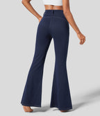 Halara Flex™ Jean Évasé Causal Tricot Extensible Taille Haute avec Poches Latérales Ourlet Fendu