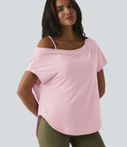 Top de yoga à une épaule, manches courtes, ourlet asymétrique et soutien-gorge intégré à séchage rapide