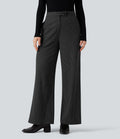 Pantalon tailleur rayé coupe droite taille haute avec poches