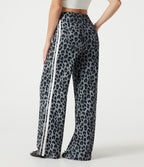Pantalon léopard décontracté ample color block, taille haute, en tissu gaufré, à poches