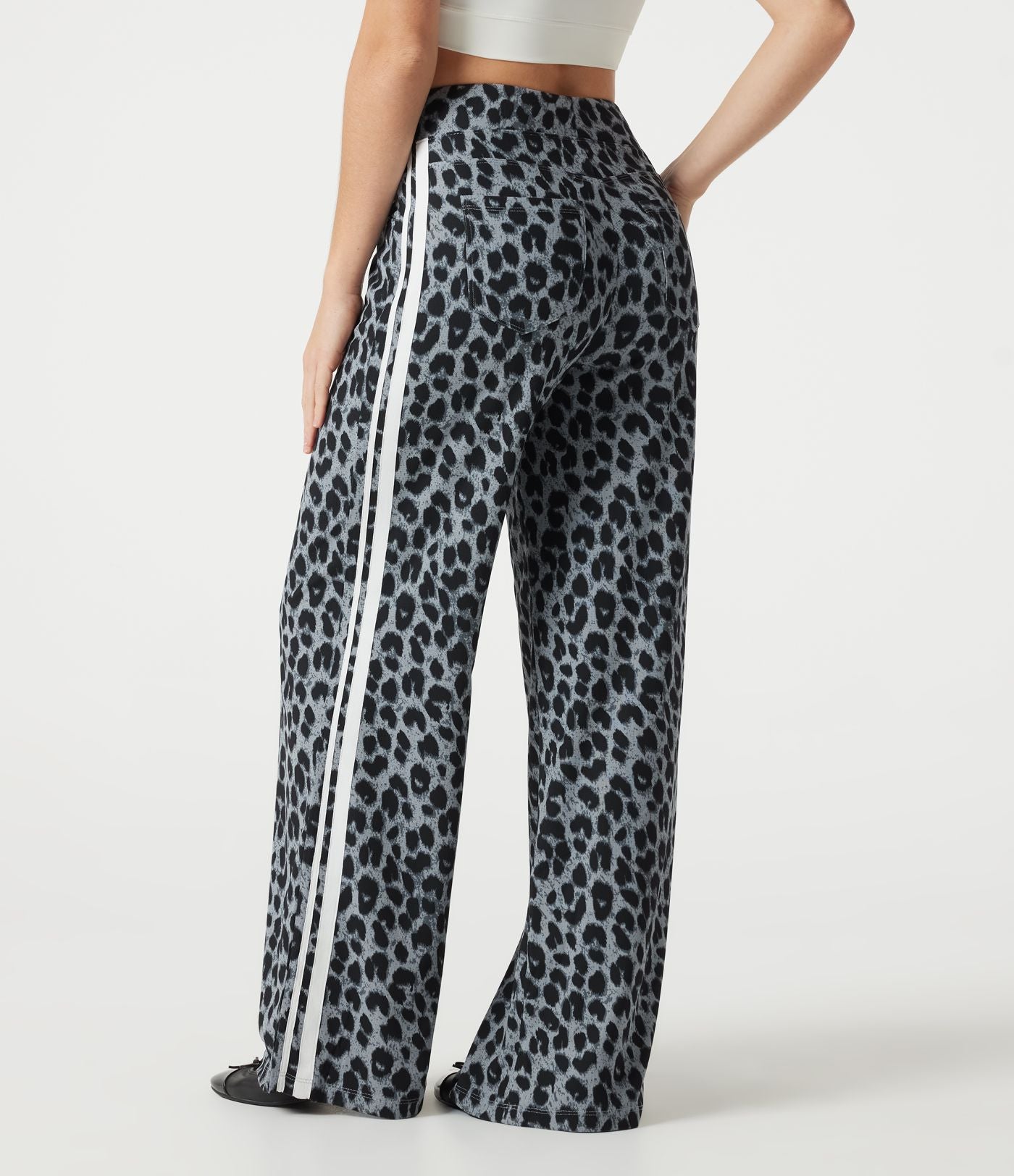Pantalon léopard décontracté ample color block, taille haute, en tissu gaufré, à poches