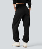 Jogging molleton taille haute repliable avec cordon de serrage et poches