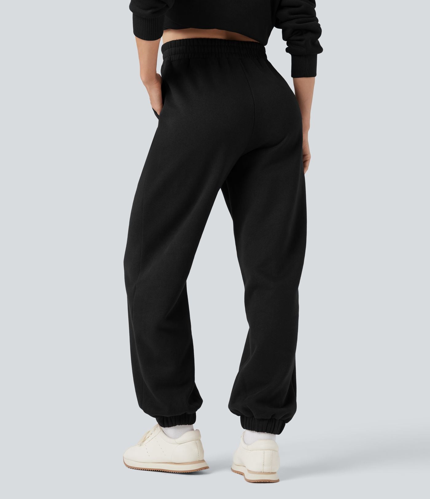 Jogging molleton taille haute repliable avec cordon de serrage et poches