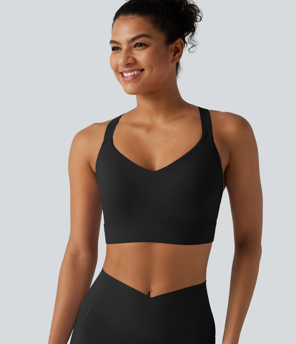 Haut brassière de sport Halara UltraSculpt™ maintien moyen col V, dos nu, bretelles croisées, coussinets amovibles, bonnets E à G