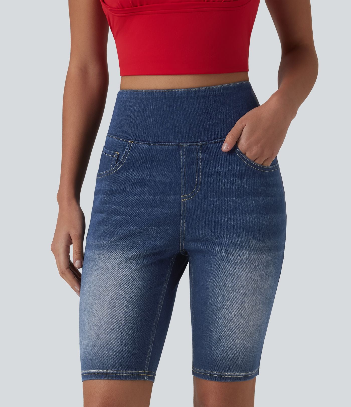 Halara Flex™ Short en denim taille haute ventre plat 22,8 cm avec poches