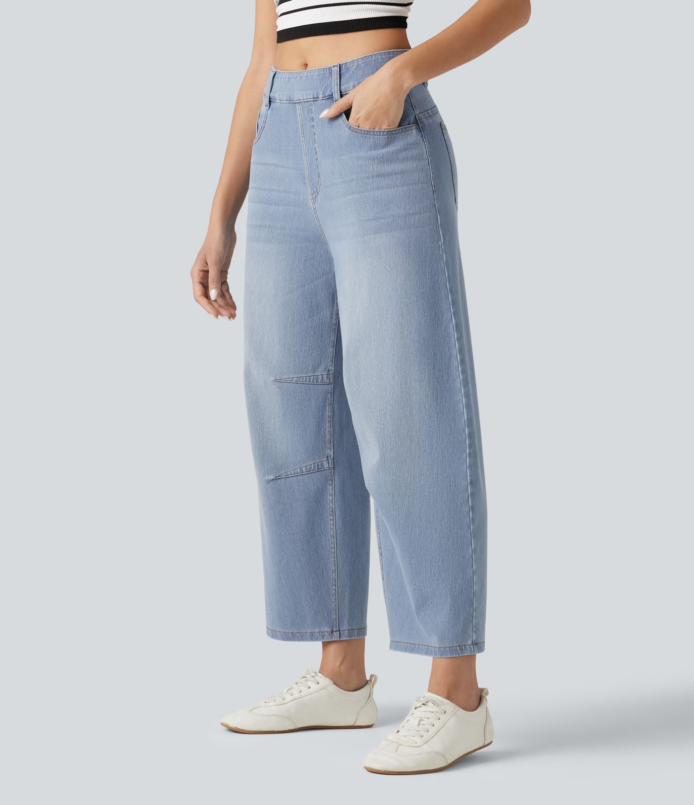 Jean Barrel 7/8 décontracté taille mi-haute avec poches Halara Flex™