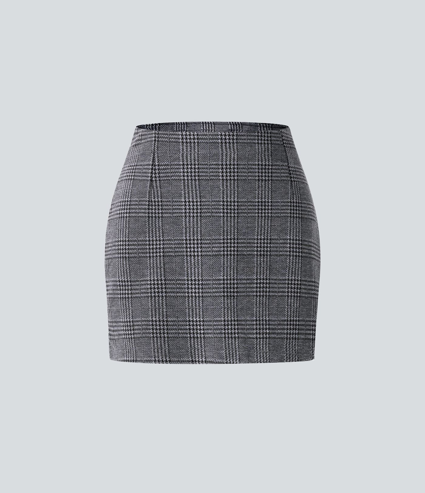 Jupe de Travail Mini 2-en-1 Taille Haute à Motif Pied-de-Poule