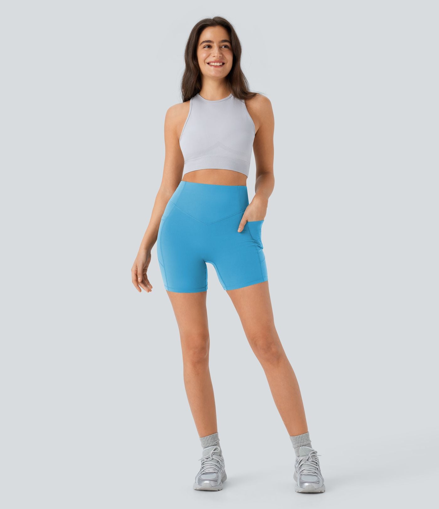 Short cycliste 12,5 cm d'entraînement gainant galbant taille haute avec effet scrunch et poches Halara UltraSculpt™