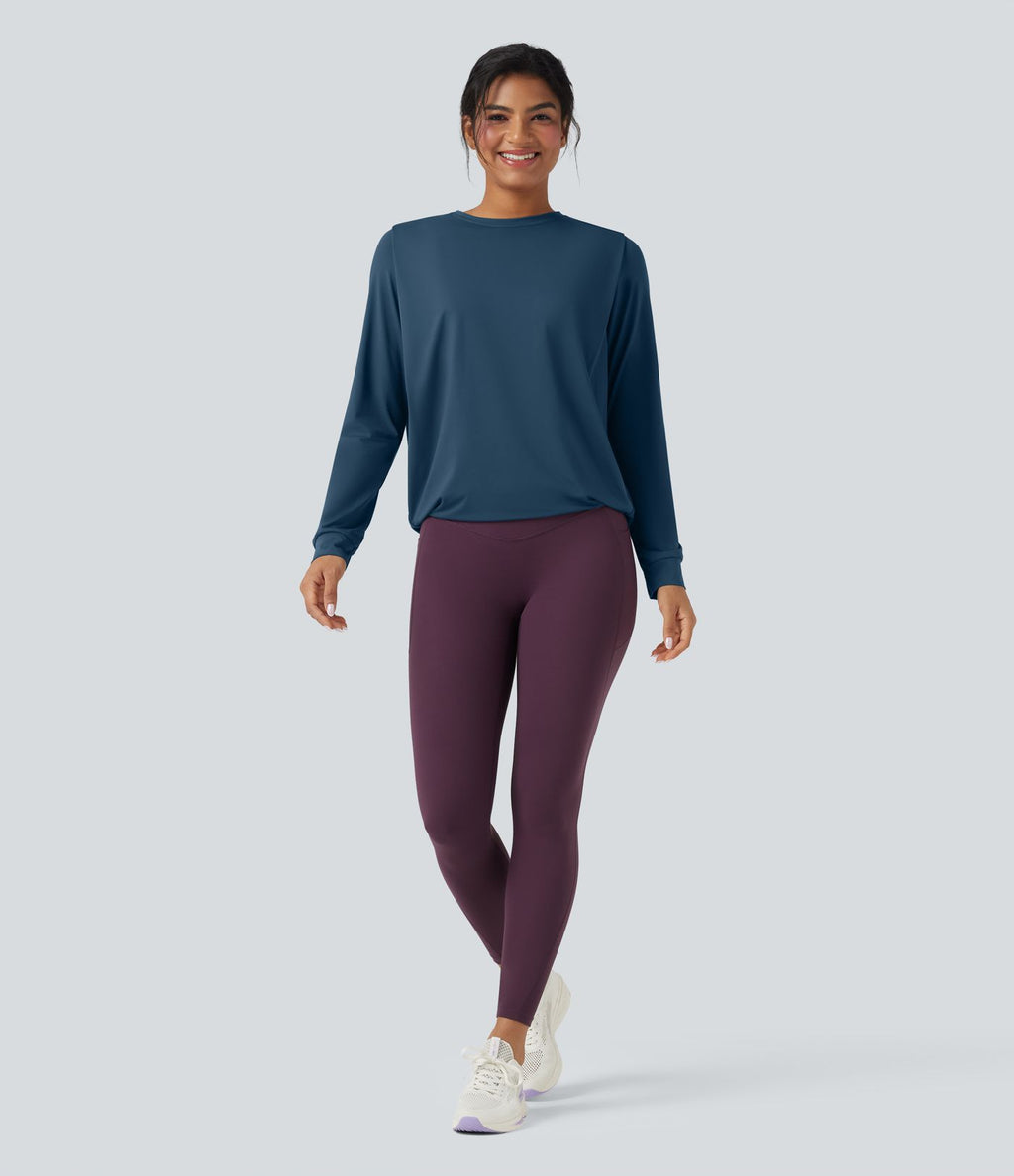 Haut de sport yoga col rond manches longues froncé - UPF50+
