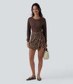 Jupe-short décontractée mini taille haute gauffrée imprimé léopard