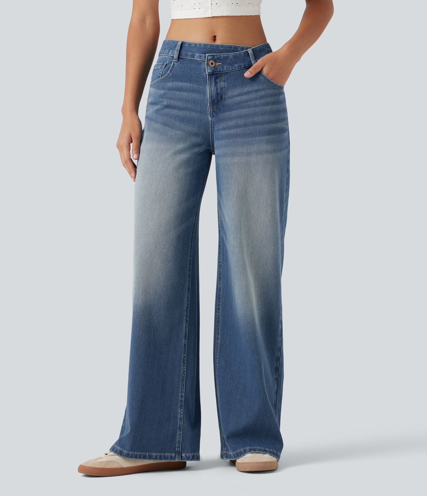 Jean large décontracté Halara Flex™ asymétrique taille mi-haute avec poches