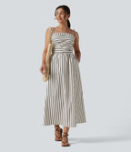 Robe midi rayée bretelles fines avec laçage et poches
