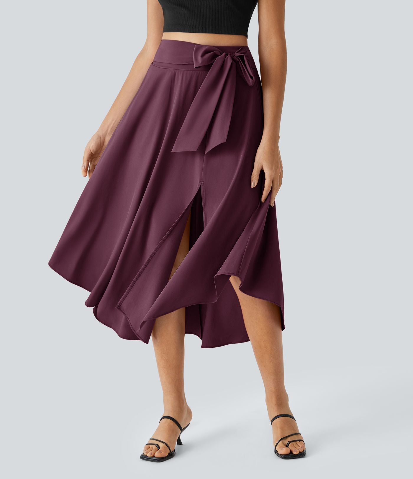 Breezeful™ Jupe Taille Haute Casual Midi Séchage Rapide Fluide Fentes Latérales Nouées 2 en 1