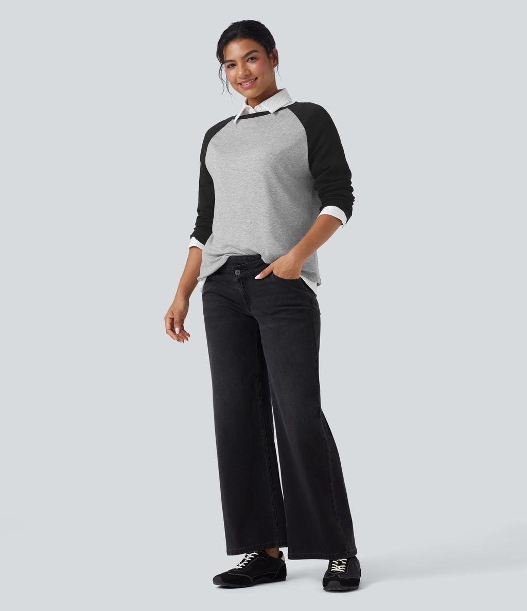Top col rond manches raglan longues color block
