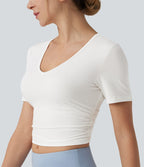 T-shirt décontracté col V manches courtes coupe courte