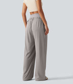 Pantalon de grossesse large esprit bureau Halara Flex™ taille très haute en tissu gaufré avec poches