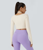 Softlyzero™ Plush Top Sport Yoga Manches Longues Trou pour le Pouce Dos Nu Col Halter