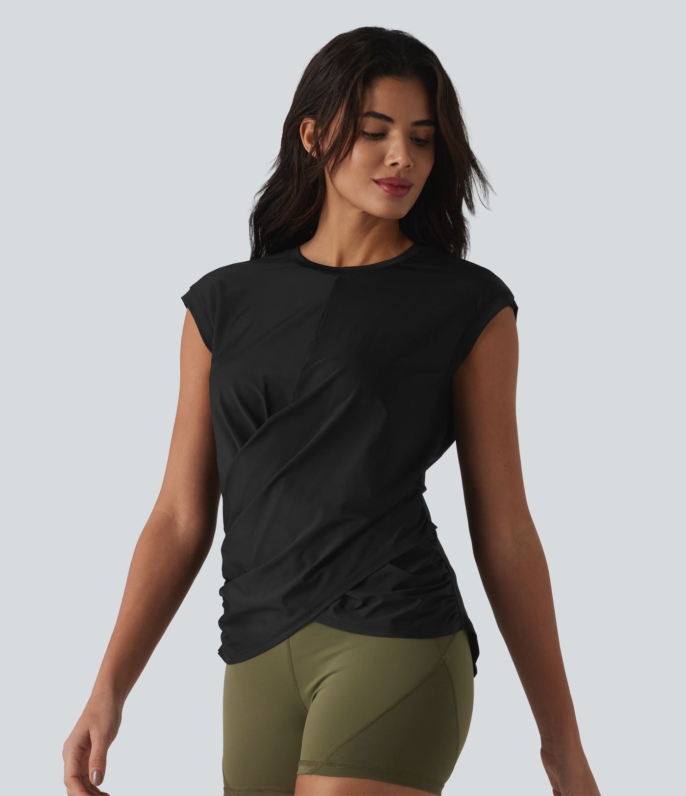 Haut de sport running col rond manches courtes ourlet croisé effet frais InstantCool séchage rapide, protection solaire UPF50+