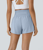 Short 7,5cm Yoga 2 en 1 Super Taille Haute Poches Arrière Poches Cachées Latérales