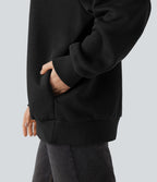 Sweat-shirt polaire oversize col rond manches longues avec poches