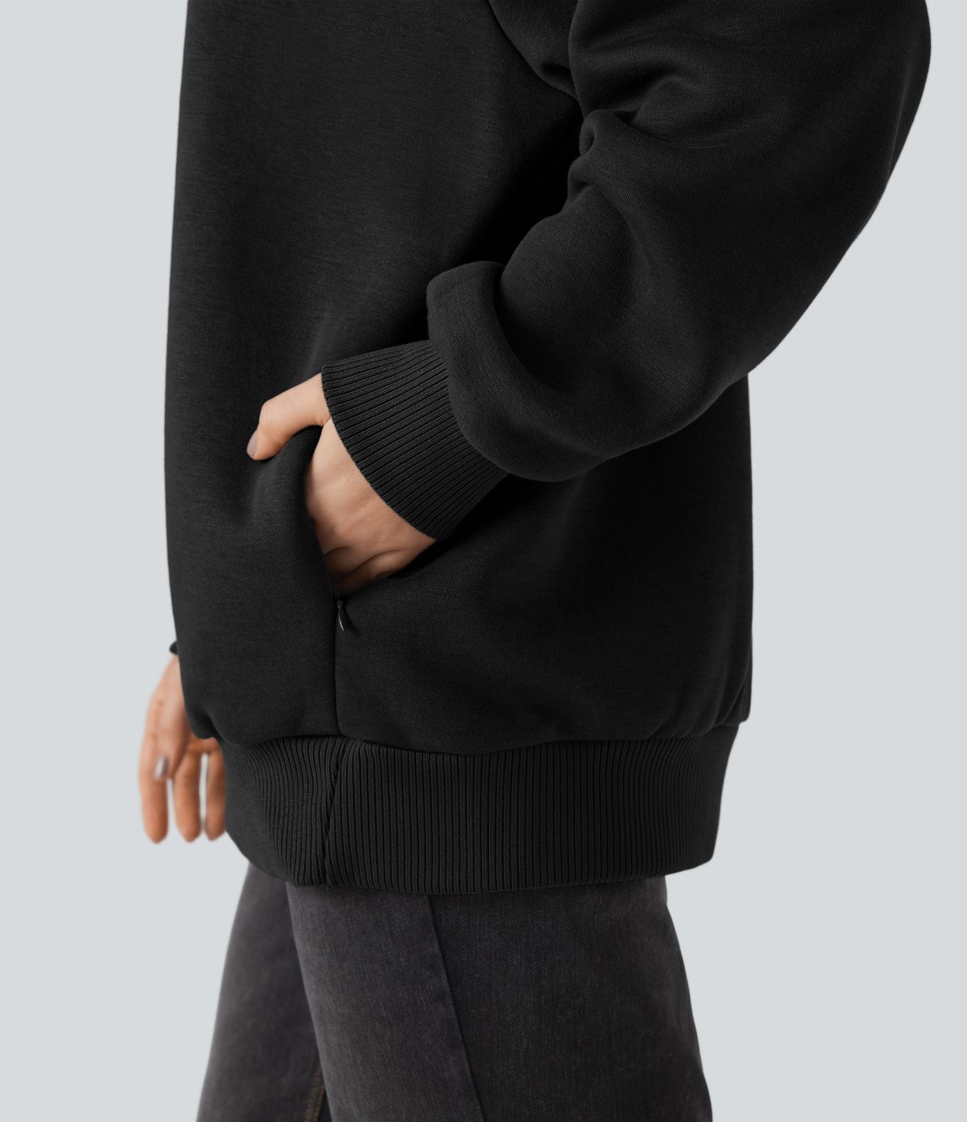 Sweat-shirt polaire oversize col rond manches longues avec poches