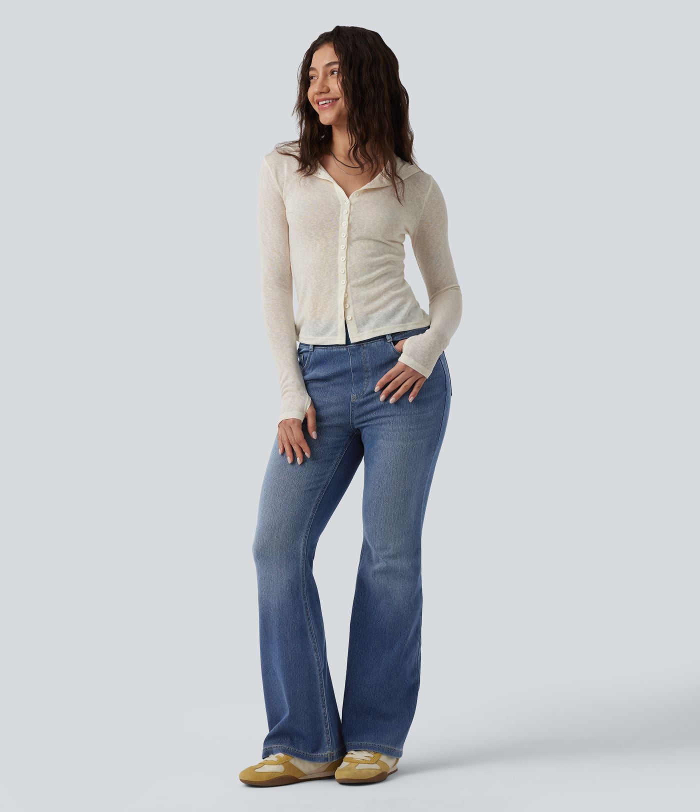 Jean évasé Halara Flex™ casual taille haute avec poches
