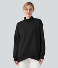 Sweat décontracté polaire col montant à manches raglan et ourlet croisé