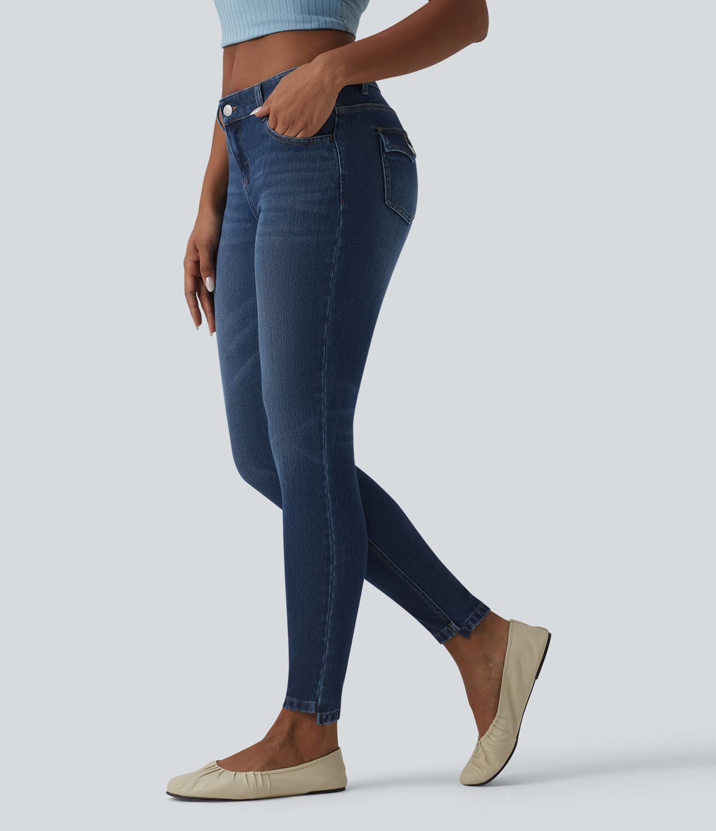 Jean skinny 7/8 décontracté taille basse Halara Flex™ avec poches