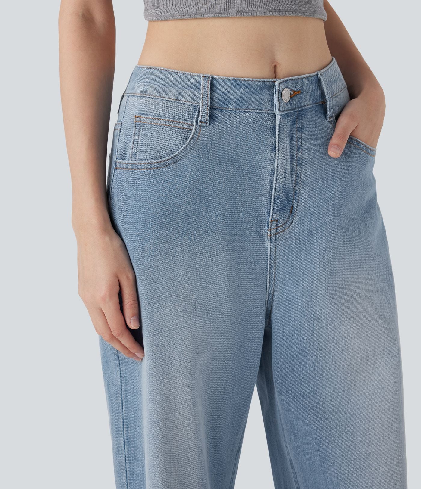 Jean palazzo ample taille mi-haute Halara Flex™ effet délavé avec poches