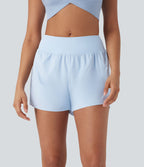 Short yoga 2-en-1 maille contrastée taille mid-rise avec poches