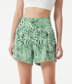 Short 2-en-1 taille haute imprimé plantes tropicales 12,5 cm avec poches