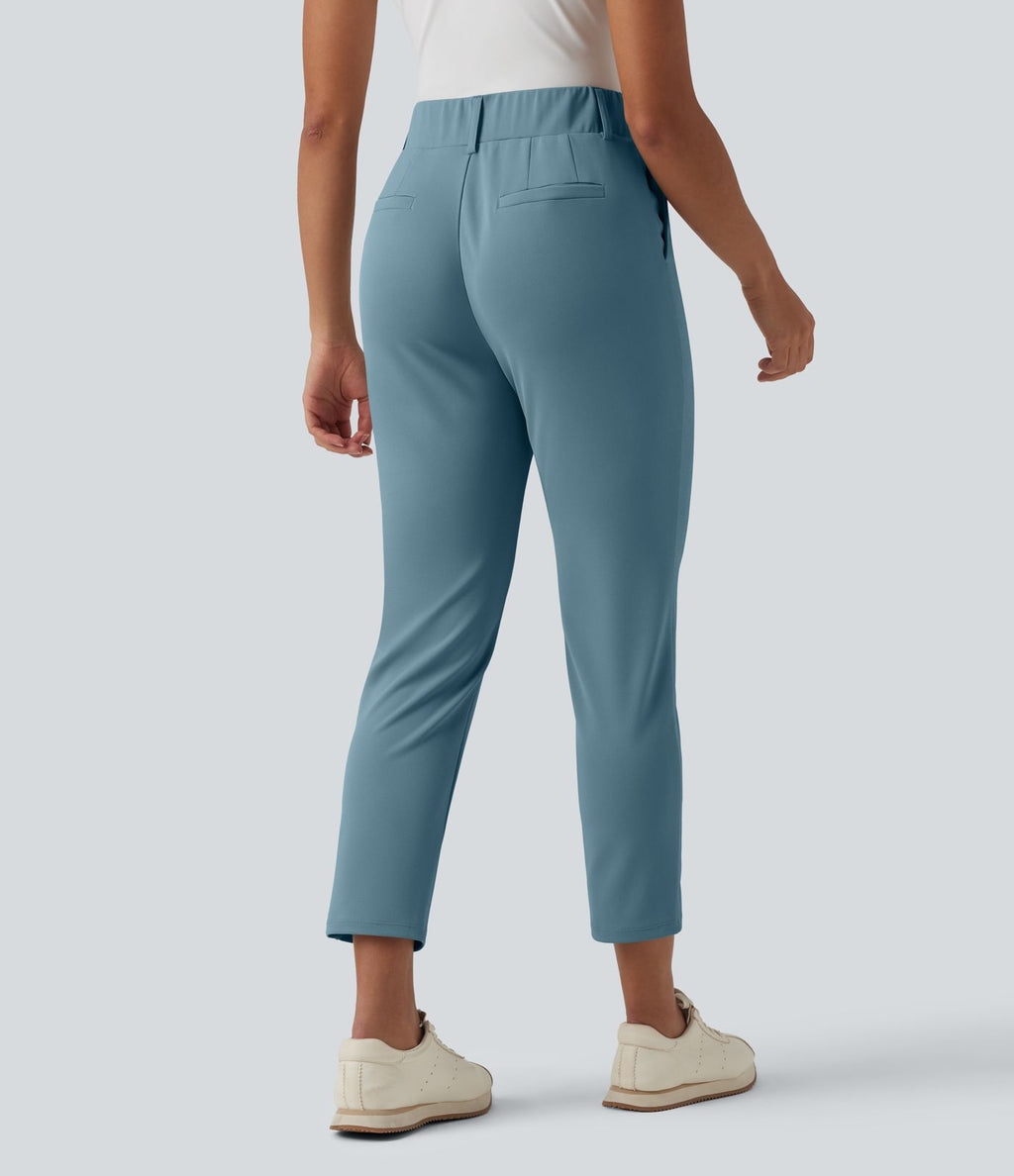 Pantalon de golf fuselé crêpe taille haute avec poches