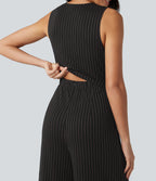 Combinaison tailleur col V sans manches à rayures et fronces avec poches - Easy Peasy