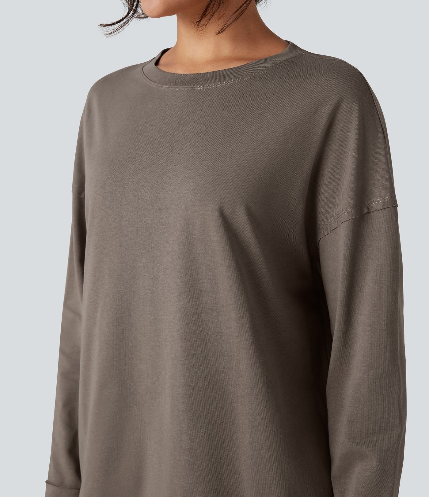 T-shirt coton oversize col rond manches longues