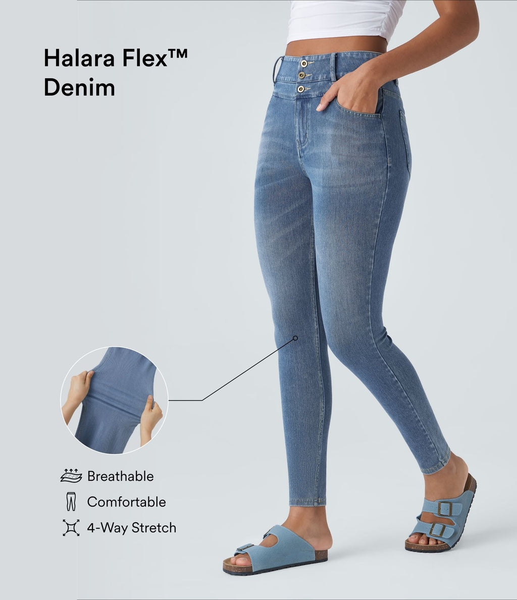 Halara Flex™ Jean skinny Casual Taille Haute Fermeture Éclair Boutonnés Plusieurs Poches Tricot Extensible