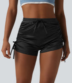 Short décontracté satiné taille haute avec cordon de serrage froncé et poche