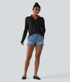 Pull casual en lyocell et lin à col polo et manches longues