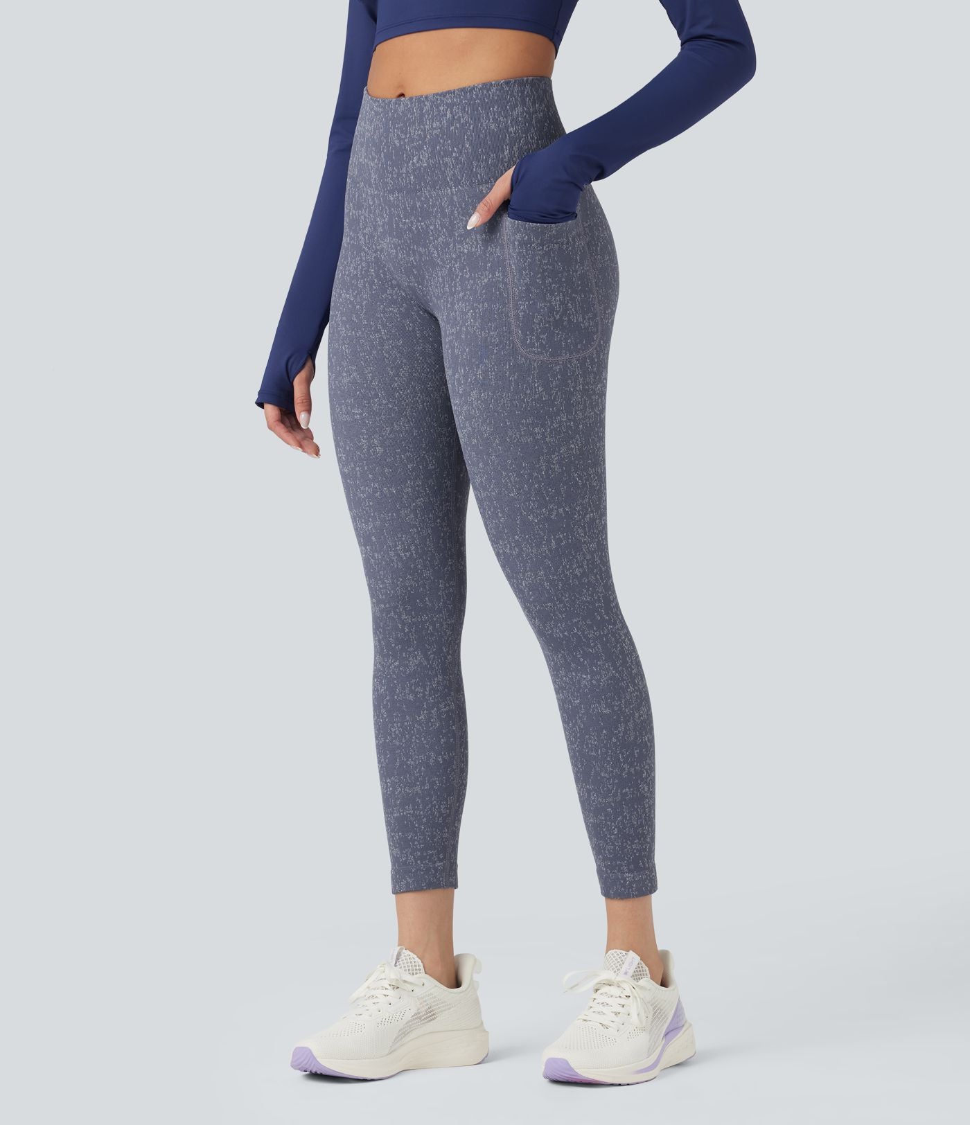 Legging yoga 7/8 taille haute moucheté sans couture OneForm Seamless Flow avec poches