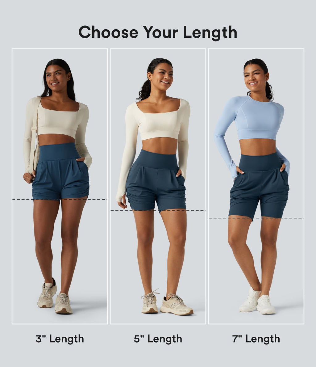 Short de yoga SoftlyZero™ 13 cm Airy effet frais InstantCool taille haute froncé avec poches