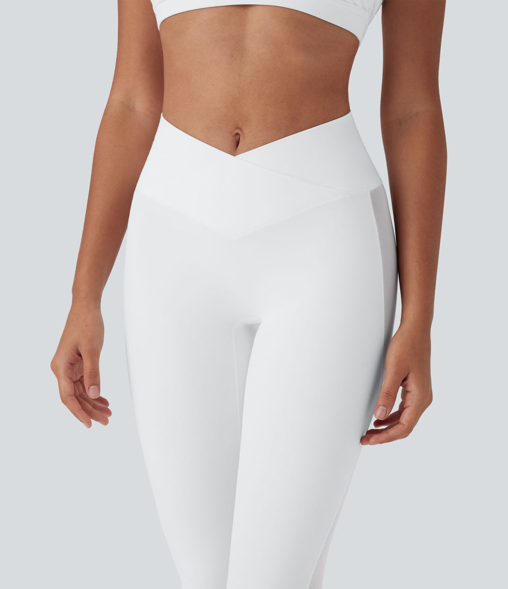 Legging de yoga Softlyzero™ taille haute croisé avec filet contrasté, poche et protection UPF50+