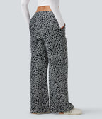 Pantalon large molleton imprimé léopard taille mi-haute avec cordon de serrage et poches