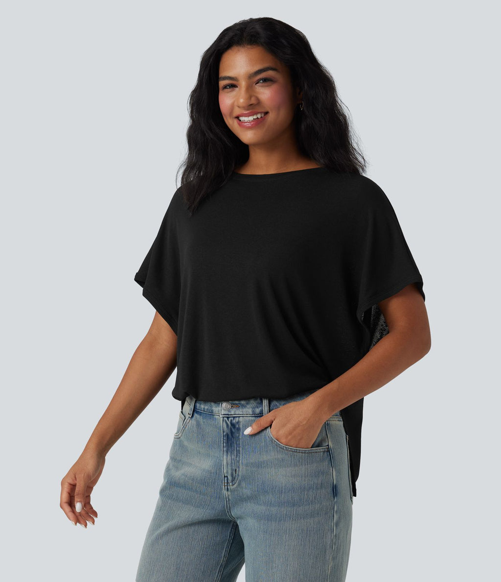 T-shirt col rond manches chauve-souris coupe décontractée